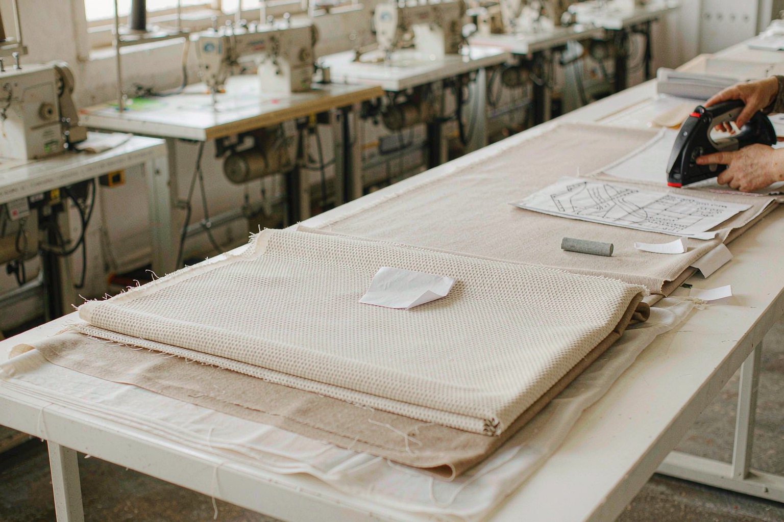 Sewing hall with production lines at Xinni Textile, Jiangyin